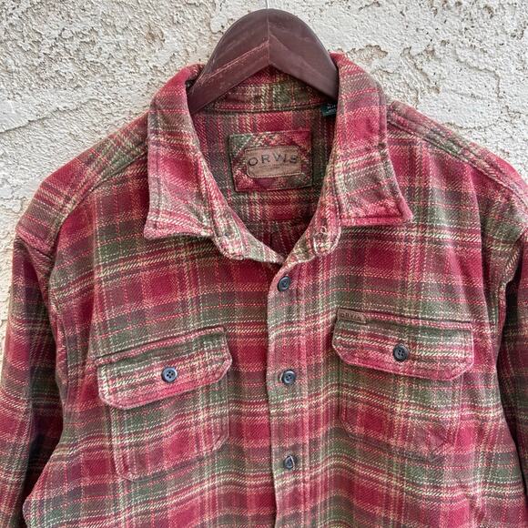 ORVIS Red Plaid Heavyweight Flannel Button Down Shirt Size XL - Picture 4 of 5